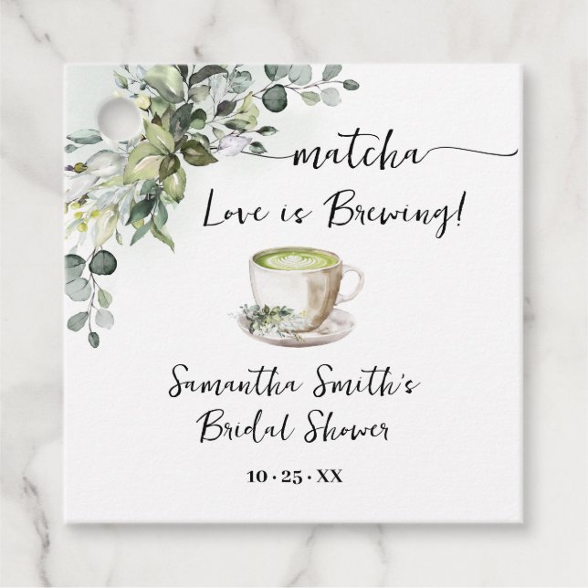 Étiquettes Cadeau Eucalyptus Matcha Love is Brewing Tea Shower (Devant)