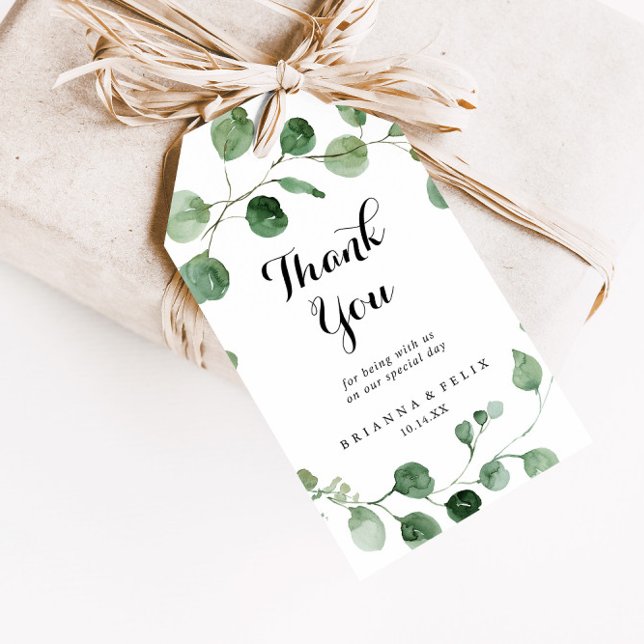 Étiquettes-cadeau Eucalyptus Moderne Calligraphie Mariage Merci (Créateur téléchargé)