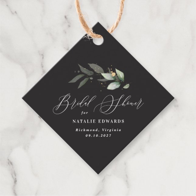 Étiquettes Cadeau Eucalyptus noir douche nuptiale (Devant)