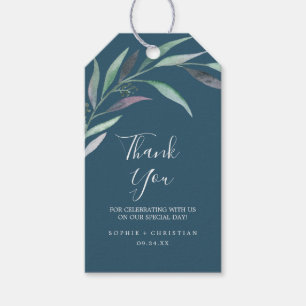 Étiquettes-cadeau Eucalyptus pourpre et vert   Blue Merci Favor