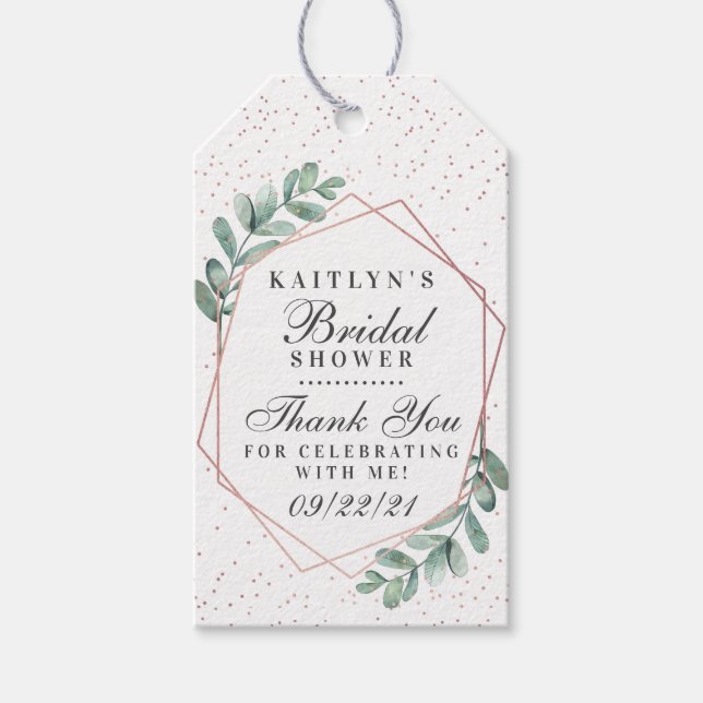 Étiquettes-cadeau Eucalyptus Rose Gold Fête des mariées géométrique (Devant)