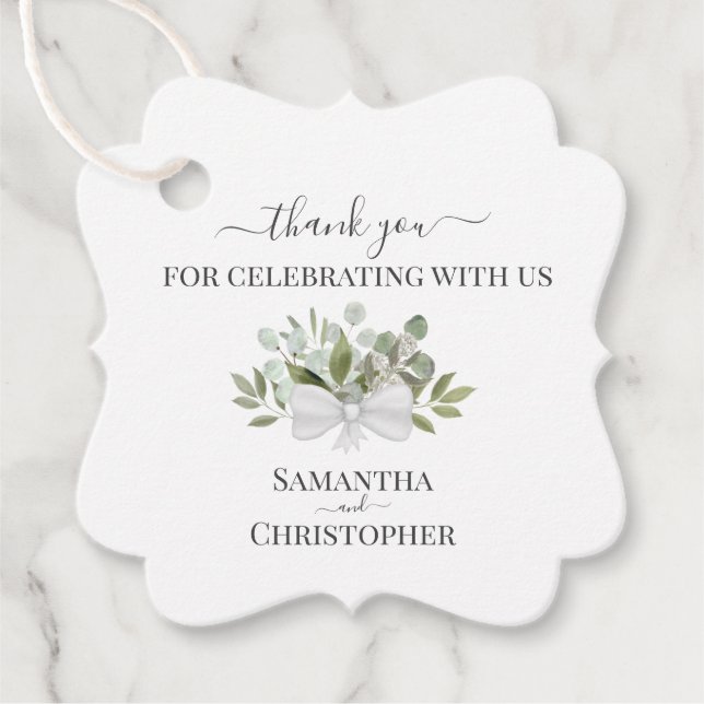 Étiquettes Cadeau Eucalyptus Russe Mariage Merci (Devant)