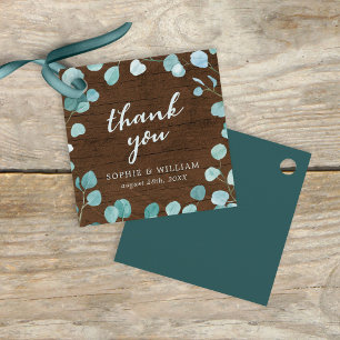 Étiquettes Cadeau Eucalyptus rustique et Merci en bois Brown
