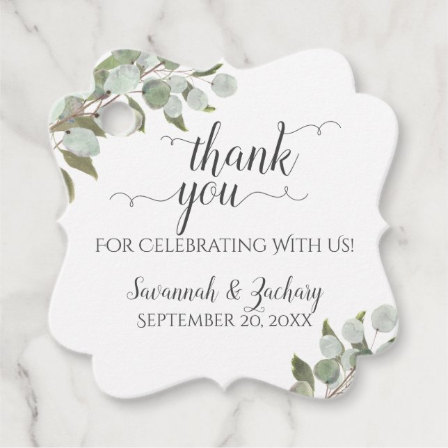 Étiquettes Cadeau Eucalyptus rustique & Merci Mariage vert (Devant)