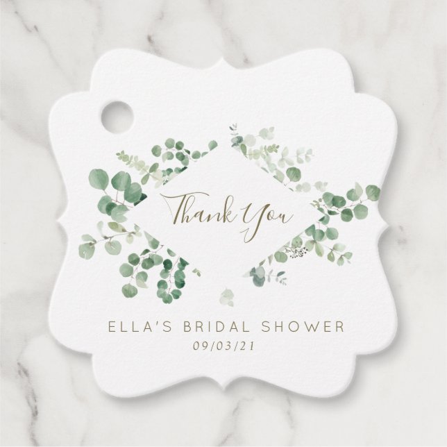 Étiquettes Cadeau eucalyptus verdure douche nuptiale balises de fave (Devant)