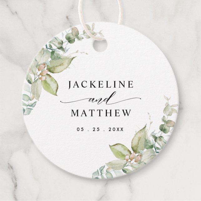 Étiquettes Cadeau Eucalyptus Verdure Mariage élégant Faveur (Devant)