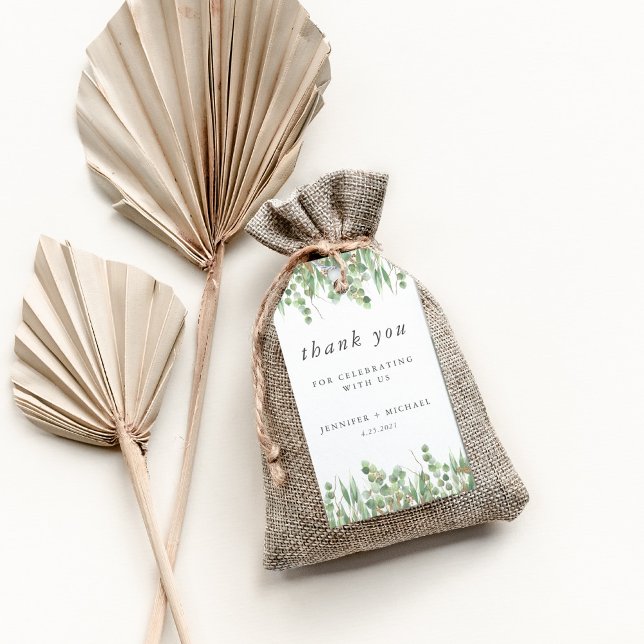 Étiquettes-cadeau Eucalyptus Vert Aquarelle & Mariage Or (Eucalyptus Green Watercolor & Gold Wedding Gift Tags)