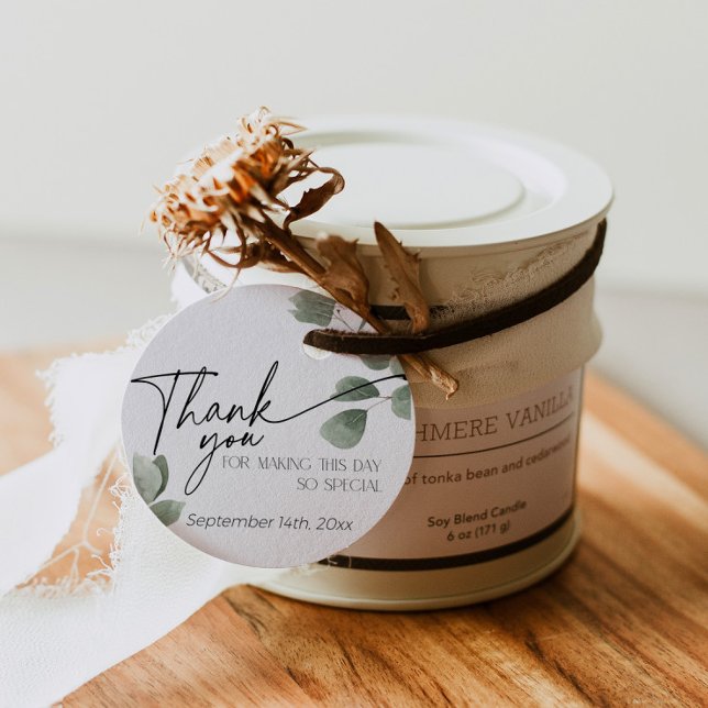 Étiquettes Cadeau Eucalyptus Vert Merci Sage Vert (Greenery Eucalyptus round thank you tags in sage green)