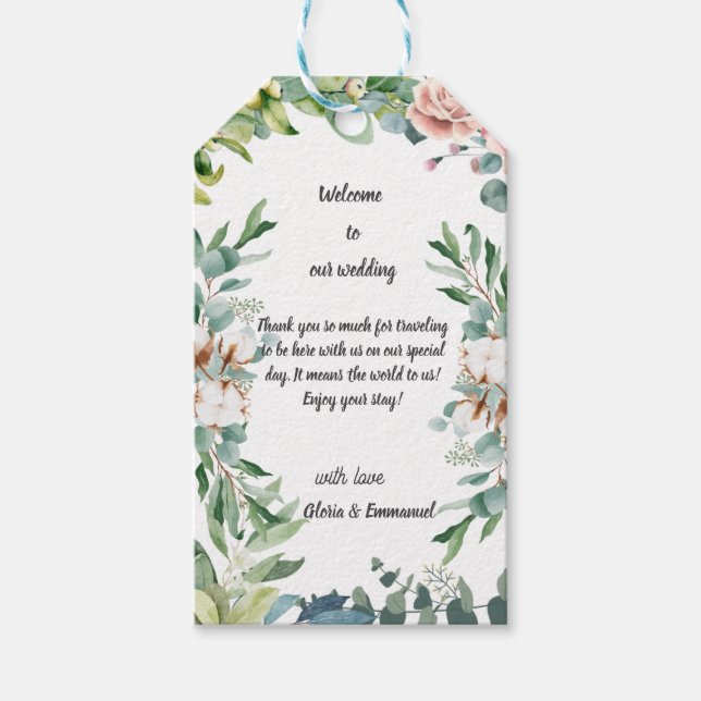 Étiquettes-cadeau Eucalyptus vertes quittent le Mariage floral (Devant)