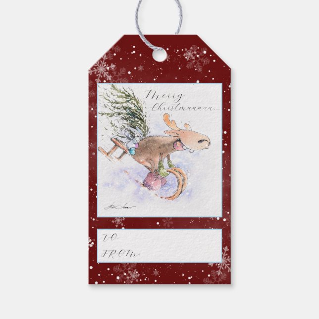 Étiquettes-cadeau EVE Peint renne de Noël et lapin (Devant)