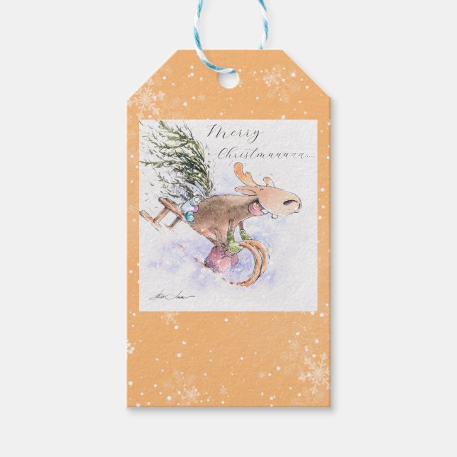 Étiquettes-cadeau EVE Peint renne de Noël et lapin (Devant)