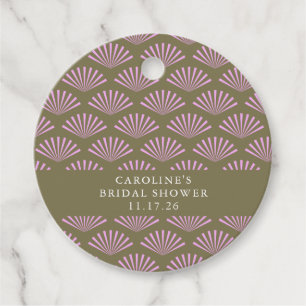 Étiquettes Cadeau Éventails Art Déco Olive et Lilas Mariage sur Mesu