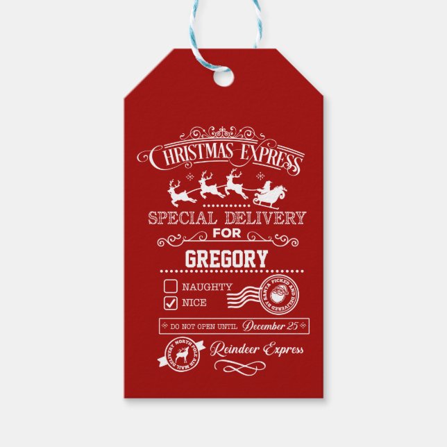 Étiquettes-cadeau Express de Noël chic Livraison spéciale Monogramme (Devant)