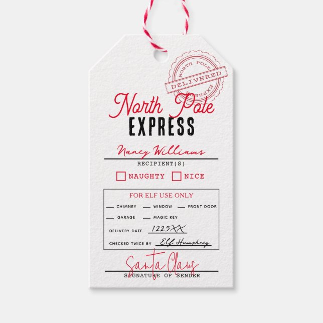 Étiquettes-cadeau Express du Pôle Nord Santa Claus Blanc (Devant)