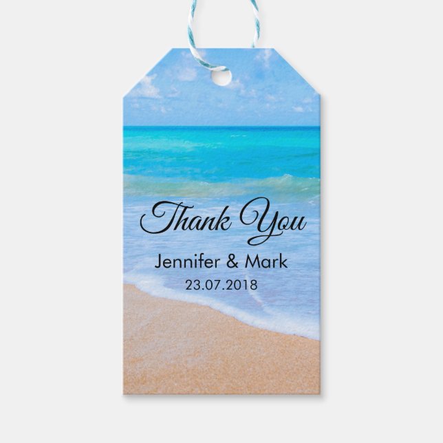 Étiquettes-cadeau Extraordinaire Beach Tropical Scène Photo Mariage  (Devant)