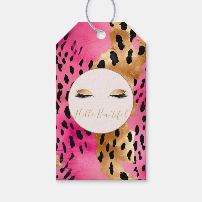 Étiquettes-cadeau Eyelashes Fille Glam rose Étincelle Leopard (Devant)