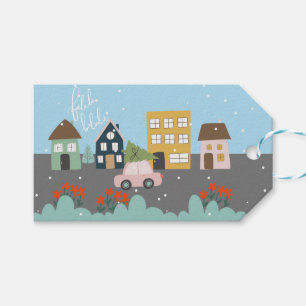 Étiquettes-cadeau Fa la la Cute Town Christmas Tree sur Pink Car