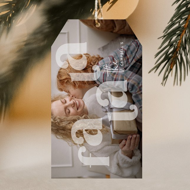 Étiquettes-cadeau Fa La La Overlay Typographie Photo Noël (Créateur téléchargé)