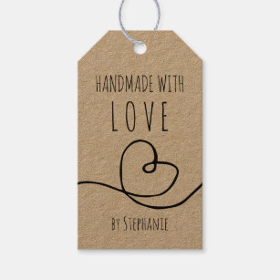 Rectangulaires étiquettes papier "HAND MADE WITH LOVE" Cadeau alimentaire KRAFT CRAFT Autocollants T 