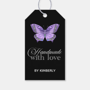 Étiquettes-cadeau Fabriqué à la main avec l'amour Papillon pourpre N