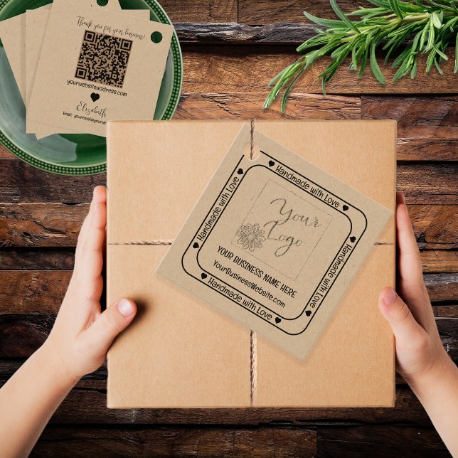 Étiquettes Cadeau Fabriqué à la main avec Love Business Promo - Kraf ("Handmade with Love" Business and Promotional QR Code Promo Kraft Favor Tags)