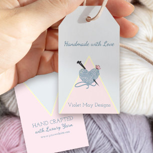 Étiquettes-cadeau Fabriqué à la main avec Love Pink Blue Yarn Craft