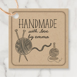 Étiquettes Cadeau Fabriqué à la main avec Tricot d'amour Merci en fi