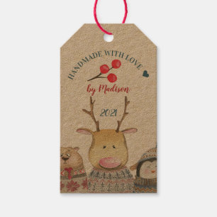 Étiquettes-cadeau Fabriqué avec amour Animaux mignons hiver