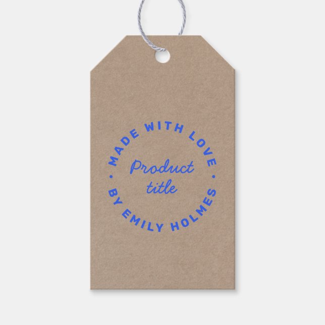 Étiquettes-cadeau Fabriqué avec amour | Rustique Kraft Bleu Stylish  (Devant)