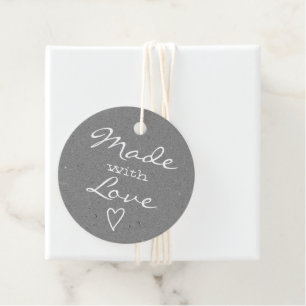 Étiquettes Cadeau Fabriqué avec amour Tag Heart Gray Rustic Kraft Pa