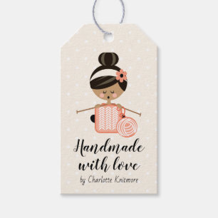Étiquettes-cadeau Fabriqué avec l'amour Knitter Cheveux Noir Tone de