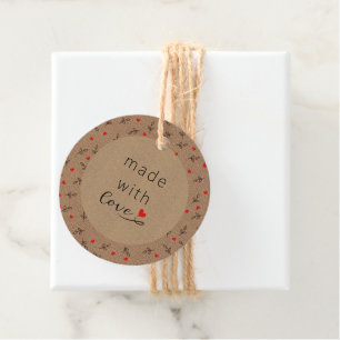 Étiquettes Cadeau Fabriqué Avec Le Coeur D'Amour Sur Kraft Papier Fa