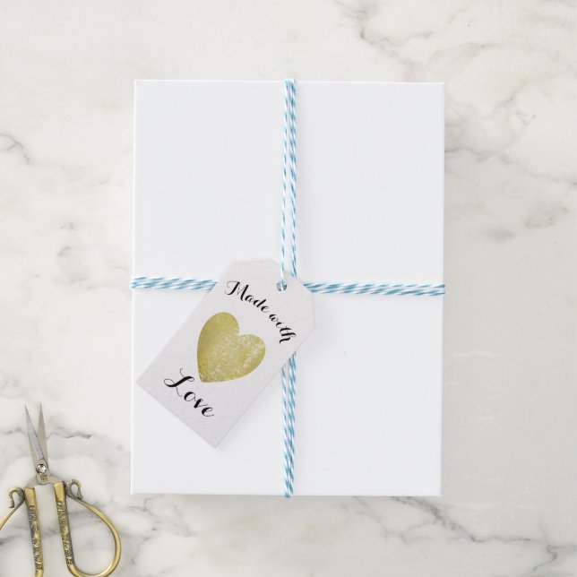 Étiquettes-cadeau Fabriqué avec Love Coeur Timbre Faux Gold Foil (Avec de laficelle)