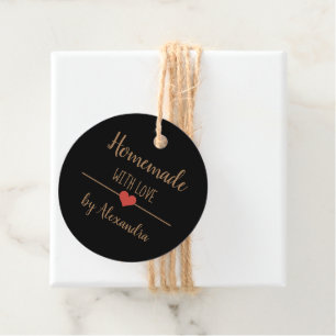 Étiquettes Cadeau Fabriqué maison avec amour noir et or script de fa