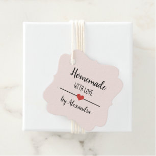 Étiquettes Cadeau Fabriqué maison avec un script d'amour rose vif