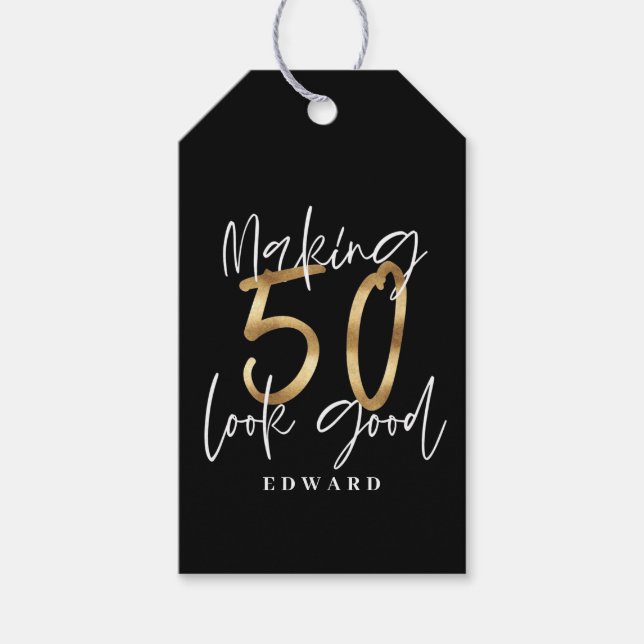 Étiquettes-cadeau Faire paraître 50 beau anniversaire d'or merci (Devant)