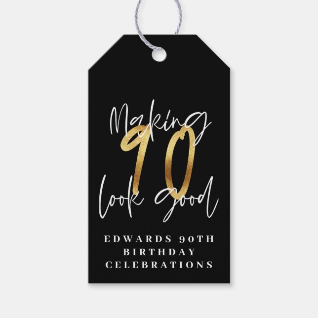 Étiquettes-cadeau Faire paraître 90 beau anniversaire d'or merci (Devant)