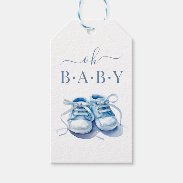 Étiquettes-cadeau Faire-part de Baby Shower Chaussons Bébé, Bébé Gar (Devant)