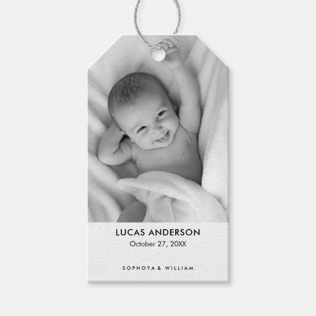 Étiquettes-cadeau Faire-part de naissance avec photo de nouveau-né p (Devant)