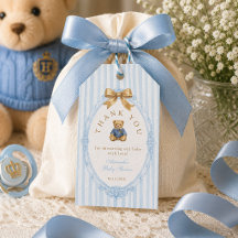 Faire-part de naissance ourson polo rayures bleues