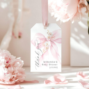 Étiquettes-cadeau Faire part floral Merci bébé à ruban rose