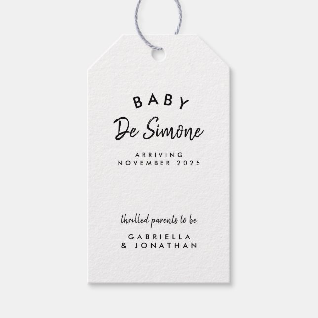 Étiquettes-cadeau Faire-part moderne de grossesse noire blanche (Devant)