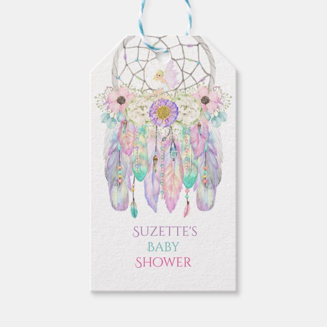 Étiquettes-cadeau Fairy Dream Catcher Arrow Feathers Rubans (Devant)