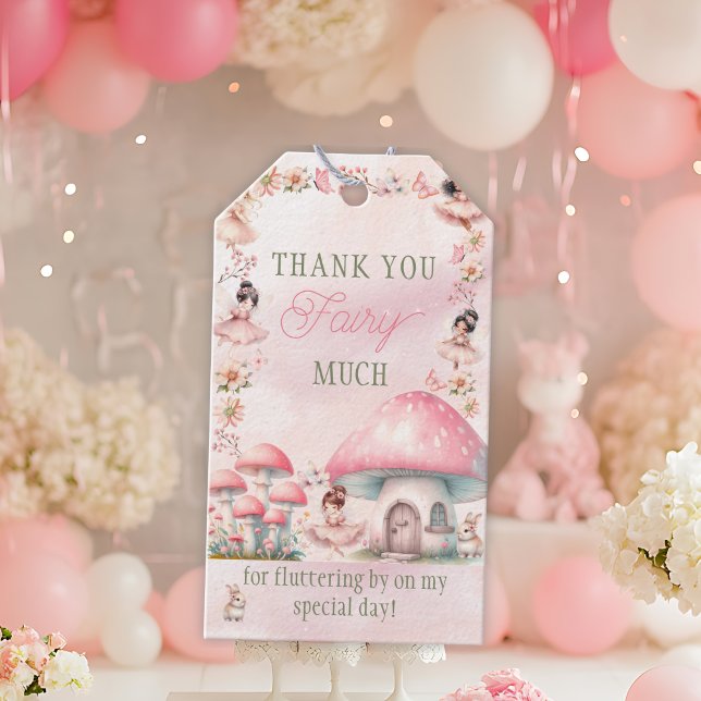 Étiquettes-cadeau Fairy Mushroom House Pink Birthday (Créateur téléchargé)
