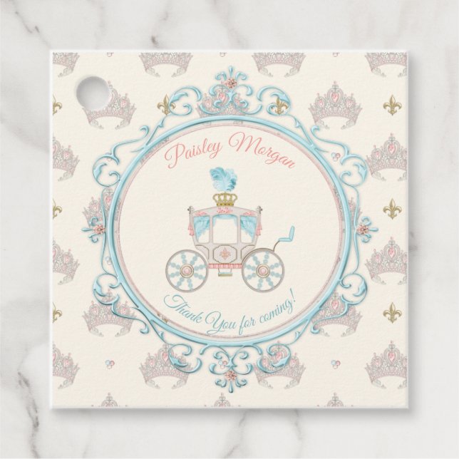Étiquettes Cadeau Fairytale Royal Princess Carriage Blush Aqua (Devant)