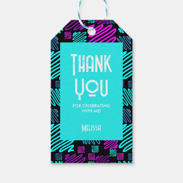 Étiquettes-cadeau Faisons la fête Neon Merci Motif géométrique (Devant)