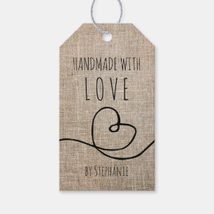 Étiquettes-cadeau Fait main avec amour Doodle Burlap rustique