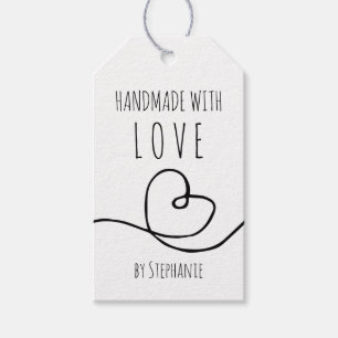 Étiquettes-cadeau Fait Main avec Amour Doodle Cœur