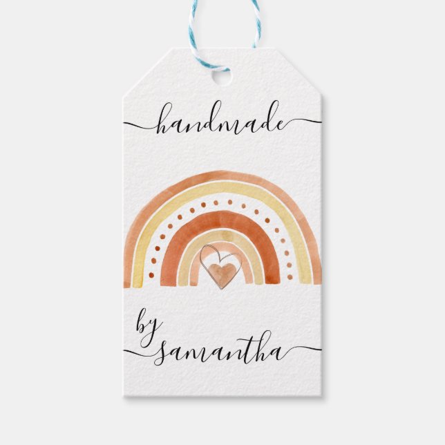 Étiquettes-cadeau Faite à la main par nom avec instructions de soins (Devant)