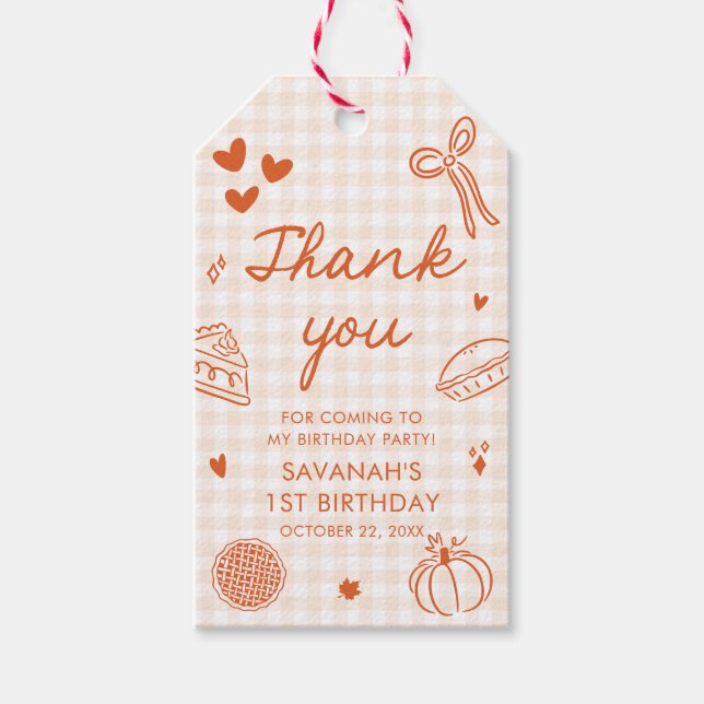 Étiquettes-cadeau Fall Hand Drawn A Little Cutie Pie 1st Birthday (Devant)